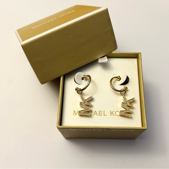 Michael Kors Pave MK Dangle Earrings Gold-tone NWT - Picture 5 of 5